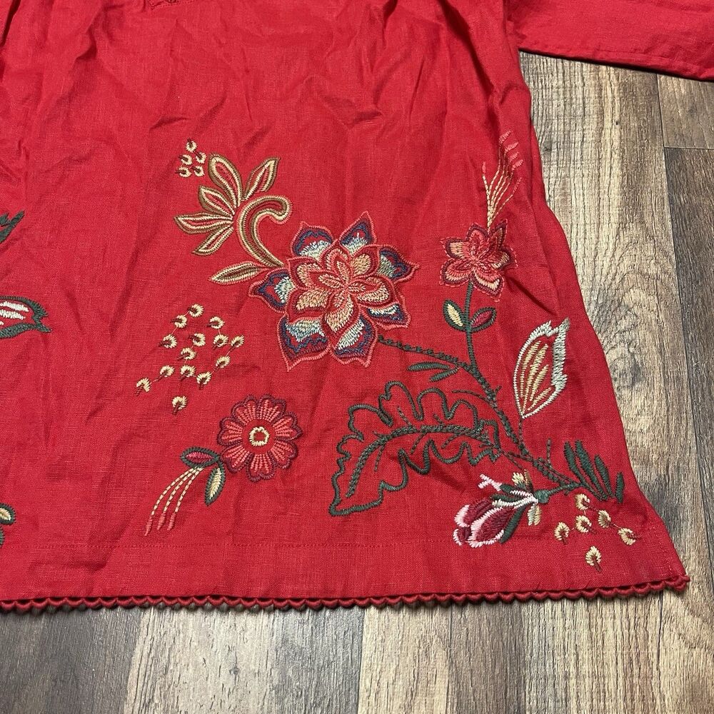 Johnny Was Women's Size XL Messine V Neck Linen Embroidered Floral Tunic Blouse - Picture 7 of 13